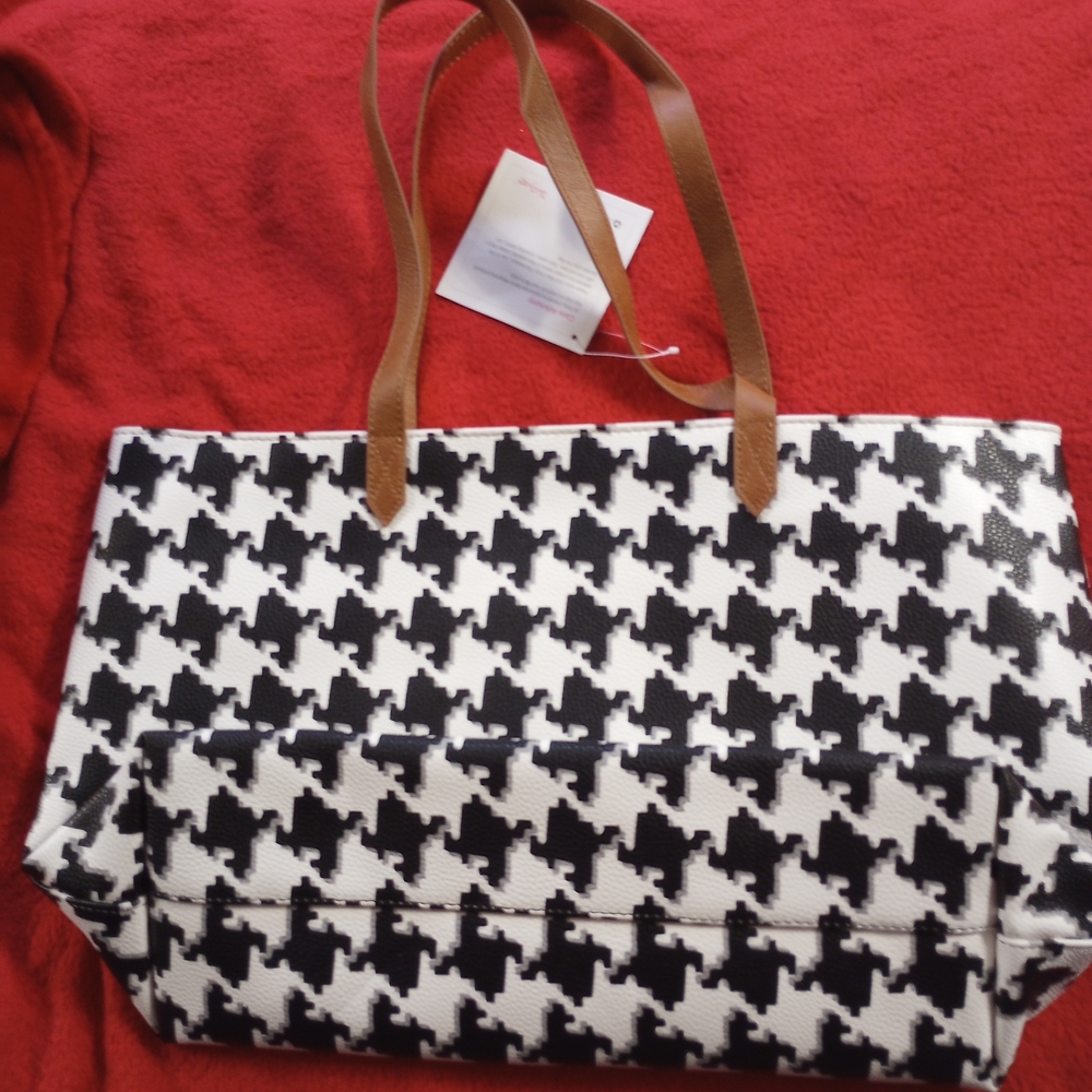 Bundle Stylish Black and White Houndstooth Tote Bag , Wallet ,Rubi